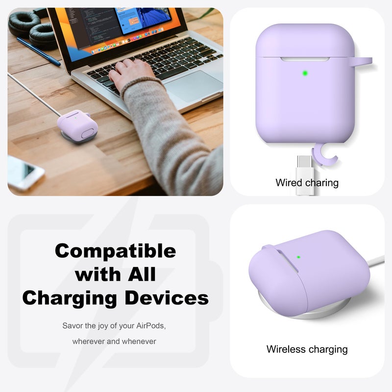 R-fun Compatible with AirPods Case Cover, Soft Silicone Protective Cover with Keychain for Women Men Compatible with Apple AirPods 2nd 1st Generation Charging Case, Front LED Visible,Pink Purple - Image 4